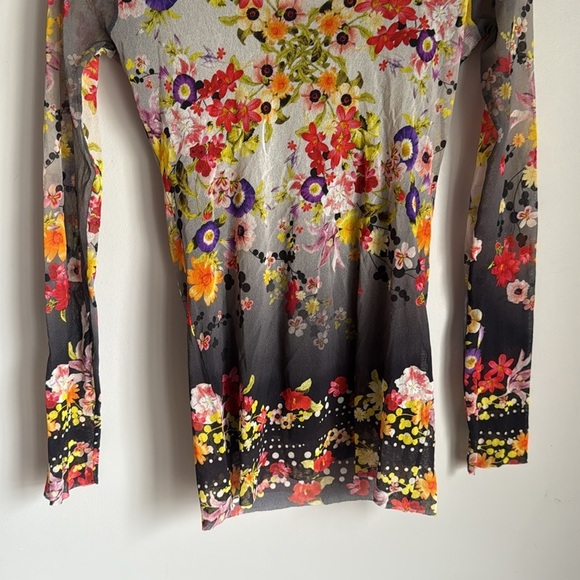 JPG Fuzzi Sheer Mesh Floral Long Sleeve Top – Cowl Neck Medium - Picture 7 of 9